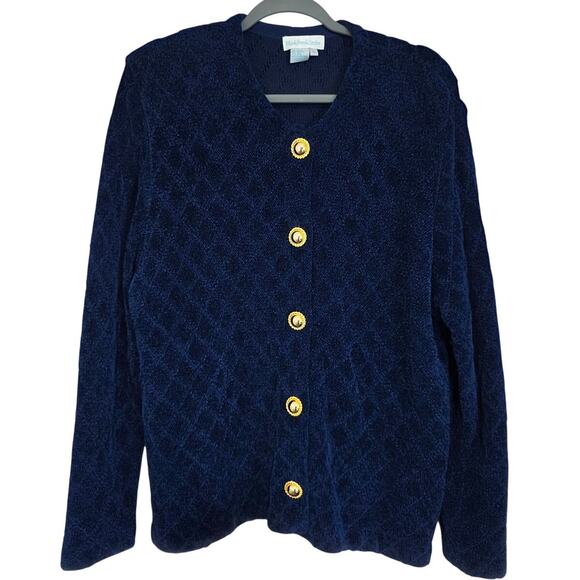 Mark, Fore &Strike Sweaters - Vintage Mark Fore & Strike Sz L Navy Blue Wool Blend Cardigan Sweater 90s Retro